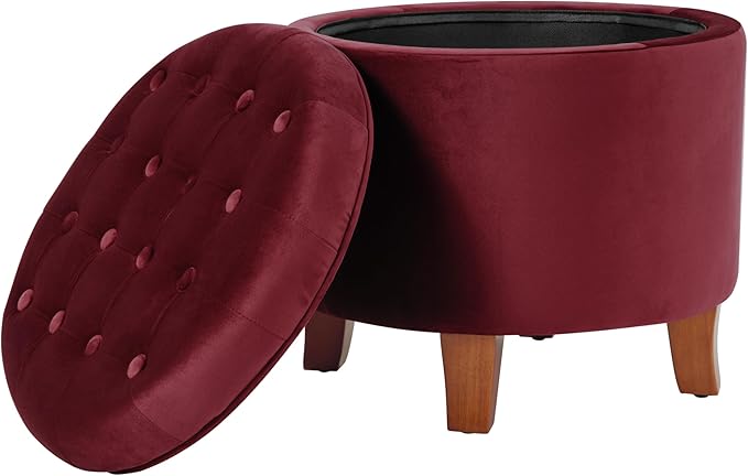 Homepop Home Decor | Upholstered Round Velvet Tufted Foot Rest Ottoman | Ottoman