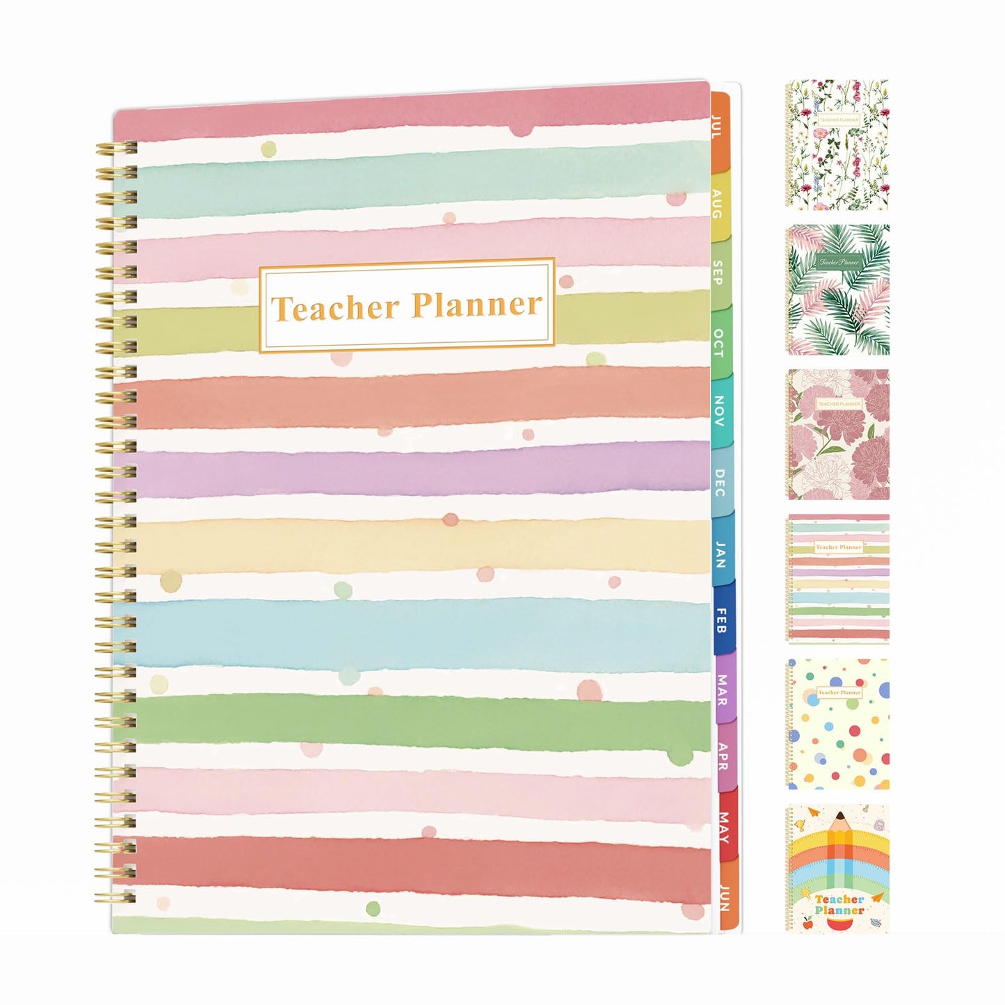SUNEE Teacher Planner 2026-2027 Academic Year, 7 Periods Lesson Plan Book Jul 2026 - Jun 2027, 8.5"x11"Daily Weekly Monthly Organizers Horizontal Layout with Calendars, Bookmark, Tabs, Rainbow Stripes