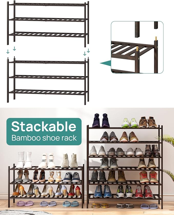 viewcare Long Shoe Rack, Bamboo Wood Shoe Rack
