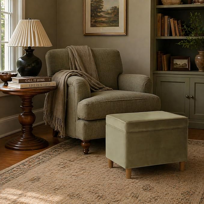 HomePop - Dinah 24" Storage Ottoman- Light Sage Green Velvet