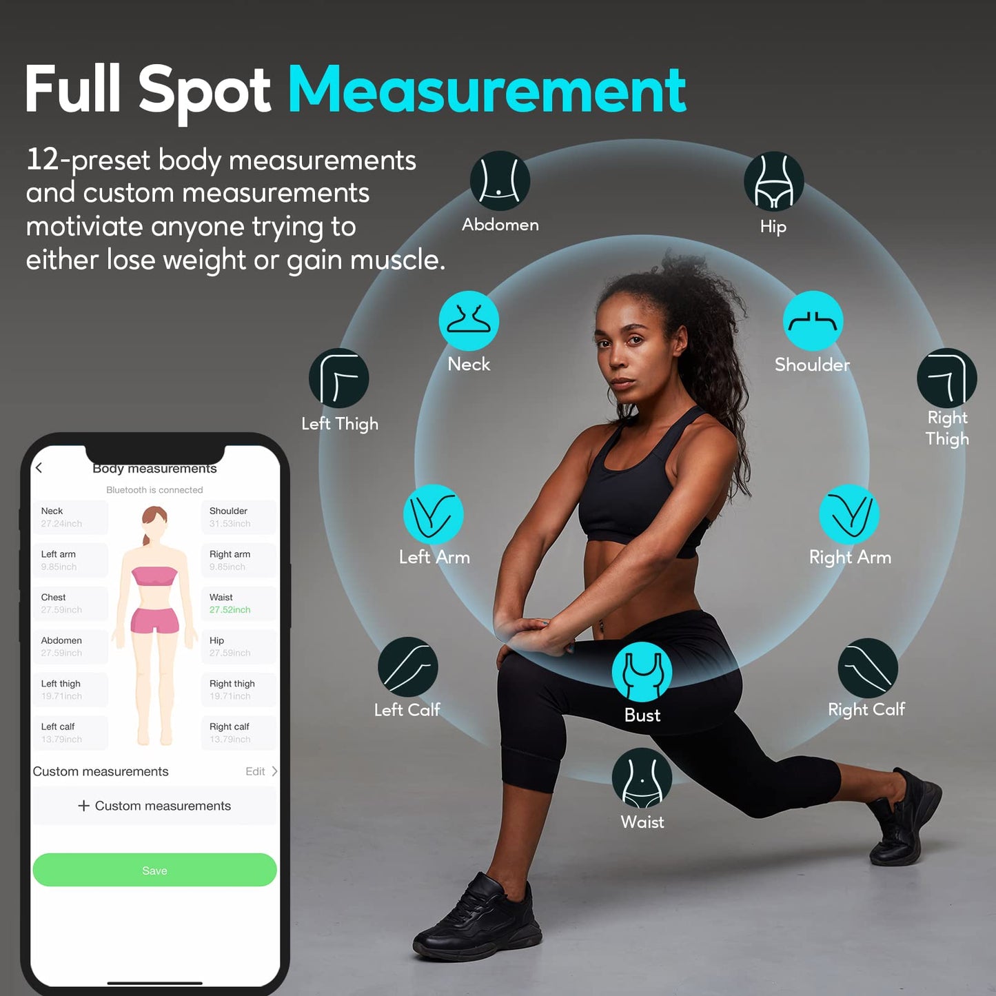 arboleaf Digital Body Tape Measure, 60in Body Measuring Tape, Bluetooth Measuring Tape for Body Measurements with App, Body Fat Measurement Device for Weight Loss, Locking, Retractable