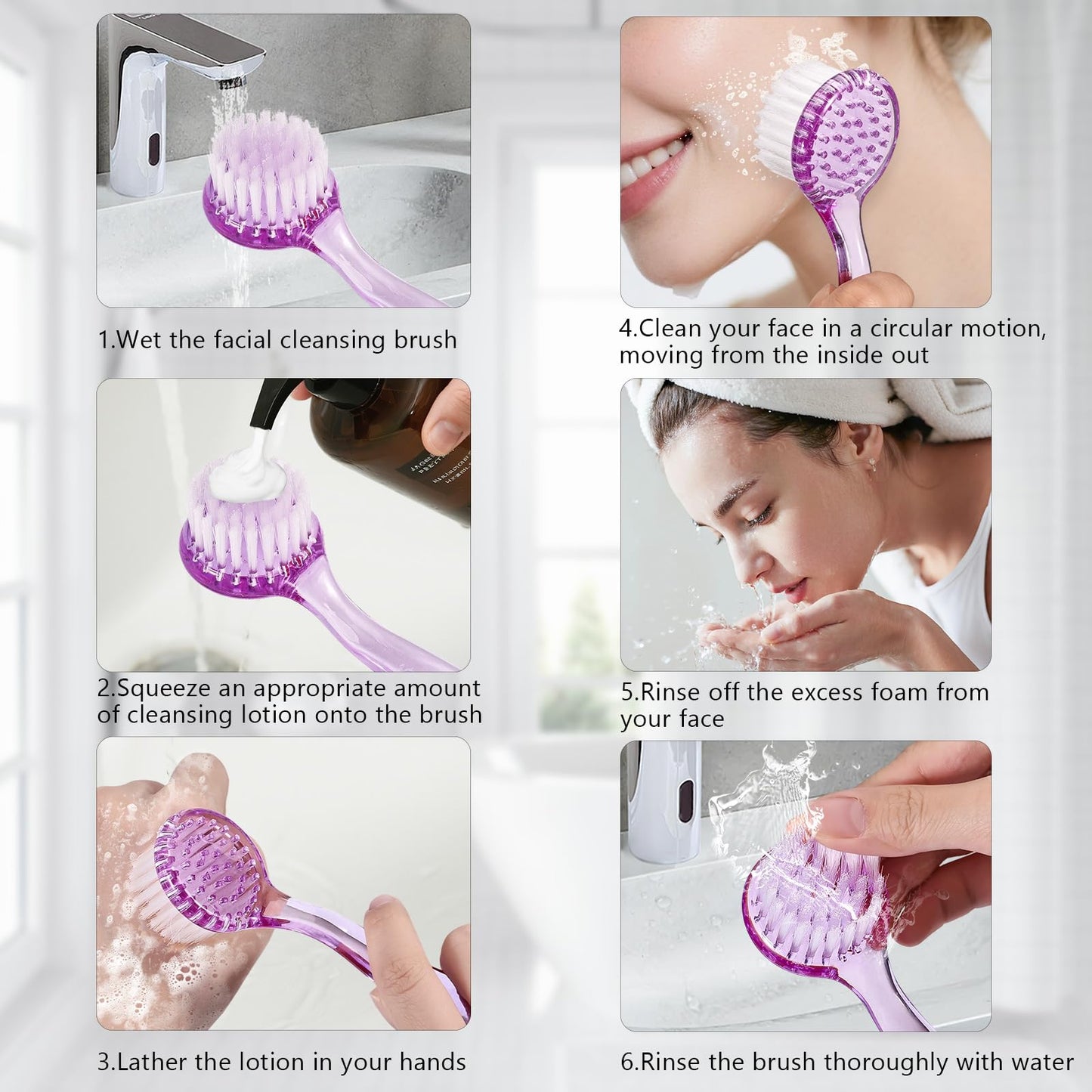 3 Pcs Facial Cleansing Brush, Useekoo Manual Face Brushes for Cleansing and Exfoliating, Face Scrubber to Massage, Deep Pore Exfoliation, Makeup Remove and Skin Care with Soft Bristles