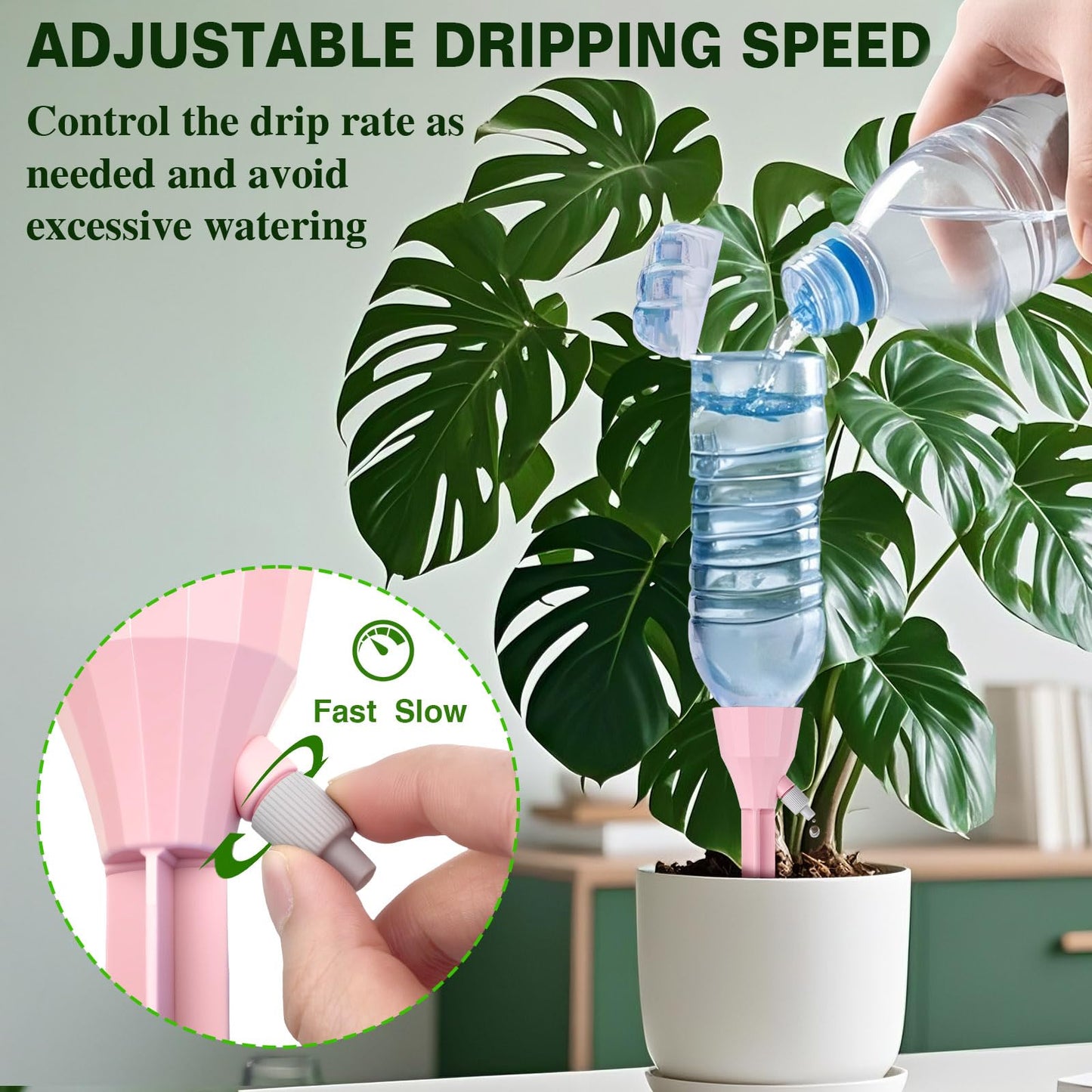 8 Pack Self Watering Spikes for Plant,Self Watering Planter Insert,Automatic Plant Watering Spikes Devices for Indoor Outdoor Potted Plants with Adjustable Control Valve Switch