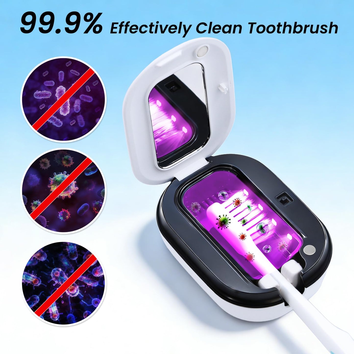 FamilyKit UV-C Toothbrush Sanitizer Holder, Rechargerable Magnetic Tooth Brush Cleaner Cover Manual/Electric Toothbrush Sanitizer Case for Travel Home ﻿