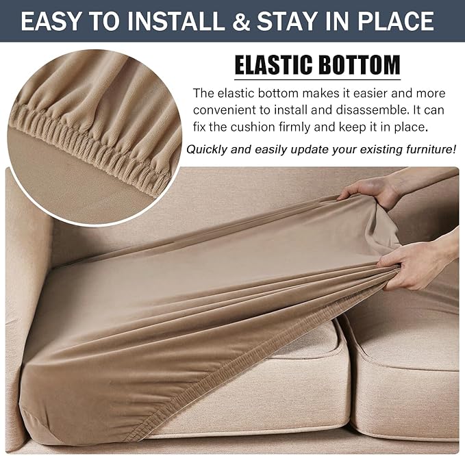 Stretch Cushion Cover, Soft Velvet Plush Cushion Slipcovers Loveseat Sofa