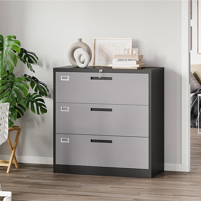 Letaya File Cabinet with Lock-Lateral 3 Drawer Metal Filing