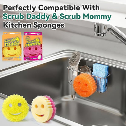 3-IN-1 Multiuse Sponge Holder for Kitchen Sink, Sponge Caddy for Scrub