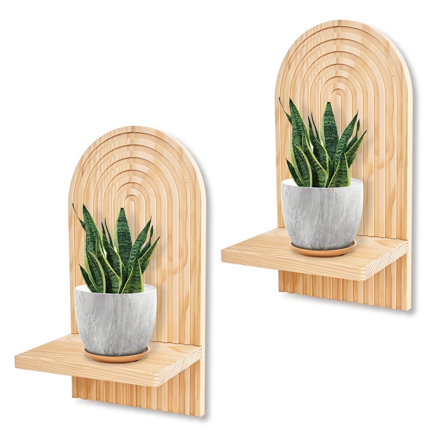ZELURA 2 Pieces Boho Wall Shelf, Mid Century Shelves, Decorative Storage Unit, Decorative Bohemian Rainbow Hanging Shelves for Bathroom, Bedroom, Kitchen, Living Room, Laundry Room (Natural)