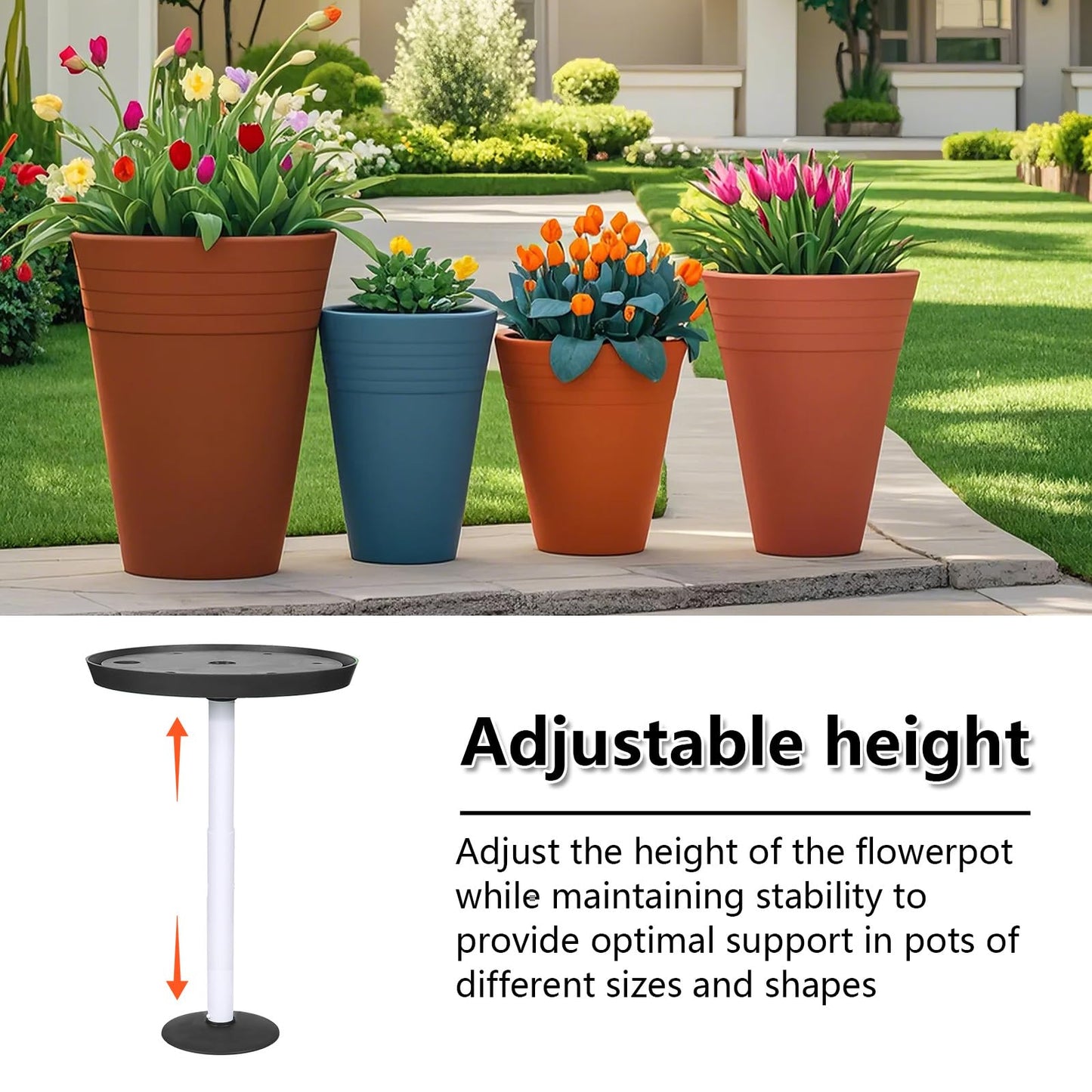 MARKBIT Adjustable Height Planter Inserts for Large Pots, Portable Planter Filler Plant, Lift Inserts for Indoor Outdoor Tall Taper Flower Pot, (11-17” Rise, 6" Base, 8" or 10" Top) (Black, shorts)