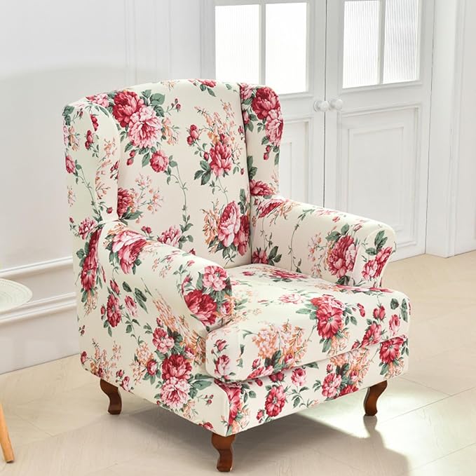 HAOYONG Wing Chair Slipcovers Stretch Wingback Chair Covers Printed 2 Pieces