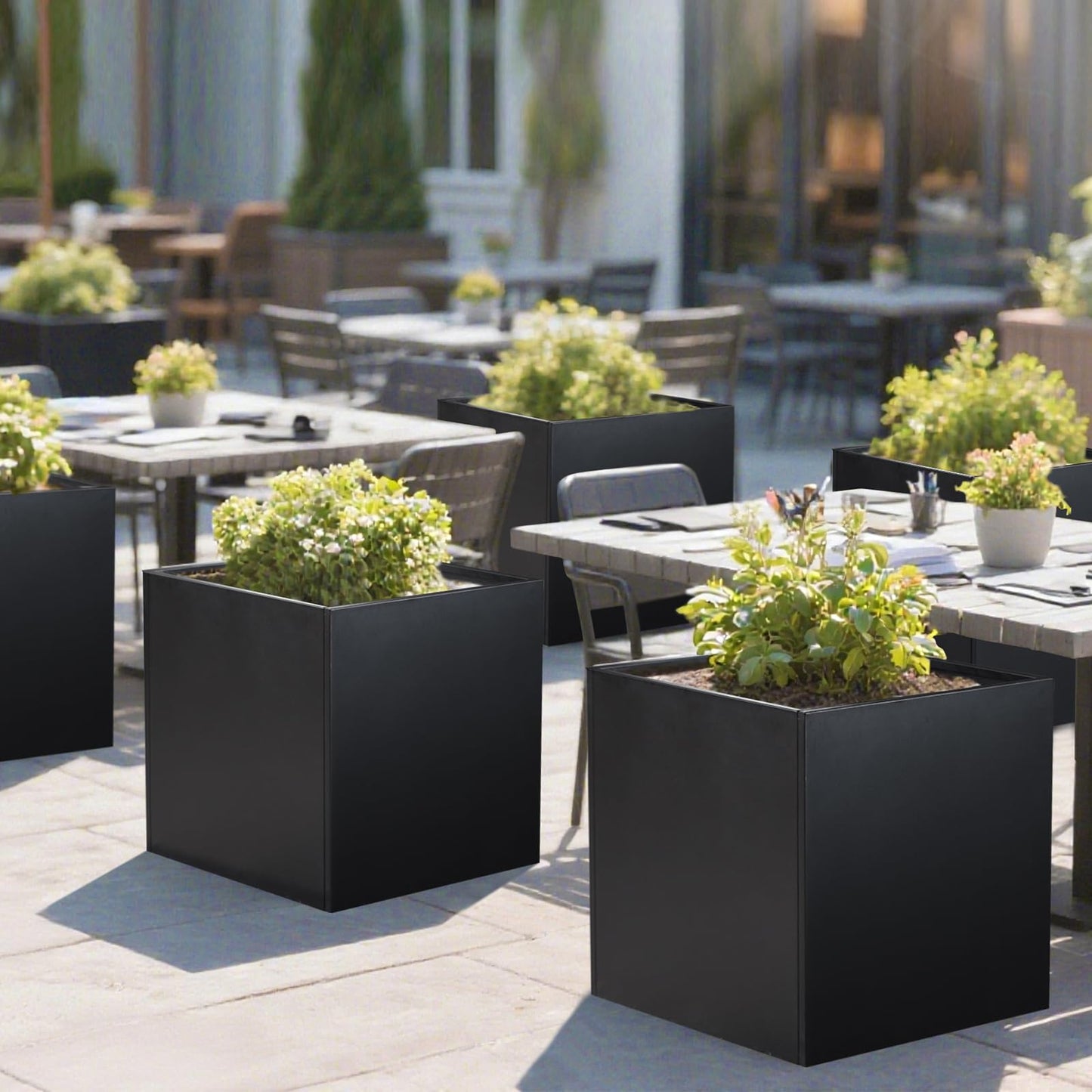 Galvanized Steel Planter Box 26Inch Black Metal Planter Large Square Indoor Outdoor Planters Cube Steel Heavy Duty Planter Powder Coating Modern Commercial Residential for Plants, Patio, Yard, Garden