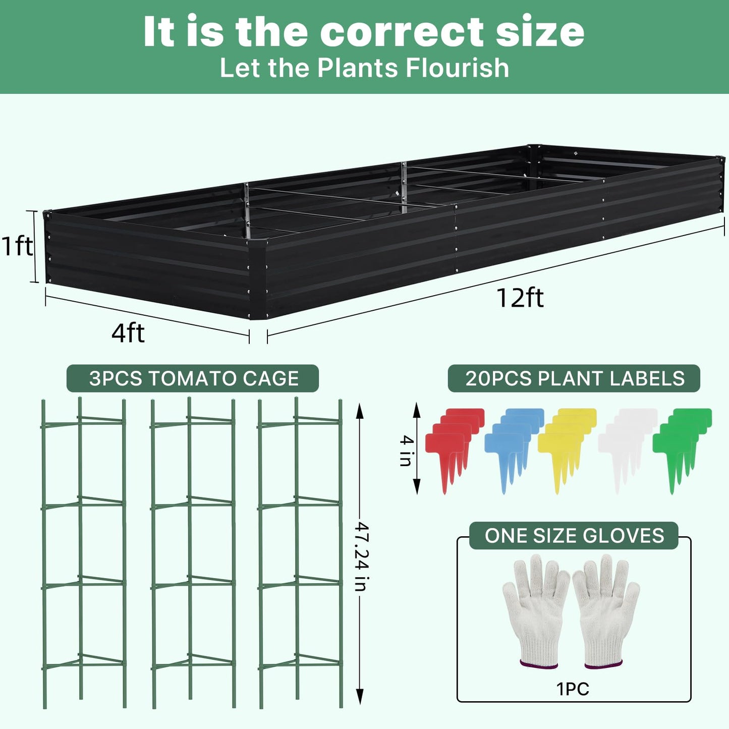 SONFILY 12×4×1ft Galvanized Metal Raised Garden Bed, Metal Planter Kit Box Outdoor for Deep-Rooted Vegetables, Flowers, Green and Herbs