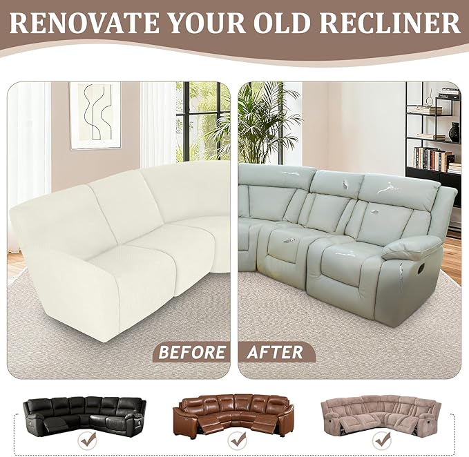 ALIECOM 100% Waterproof Recliner Sectional Couch Covers L Shape Stretch Corner