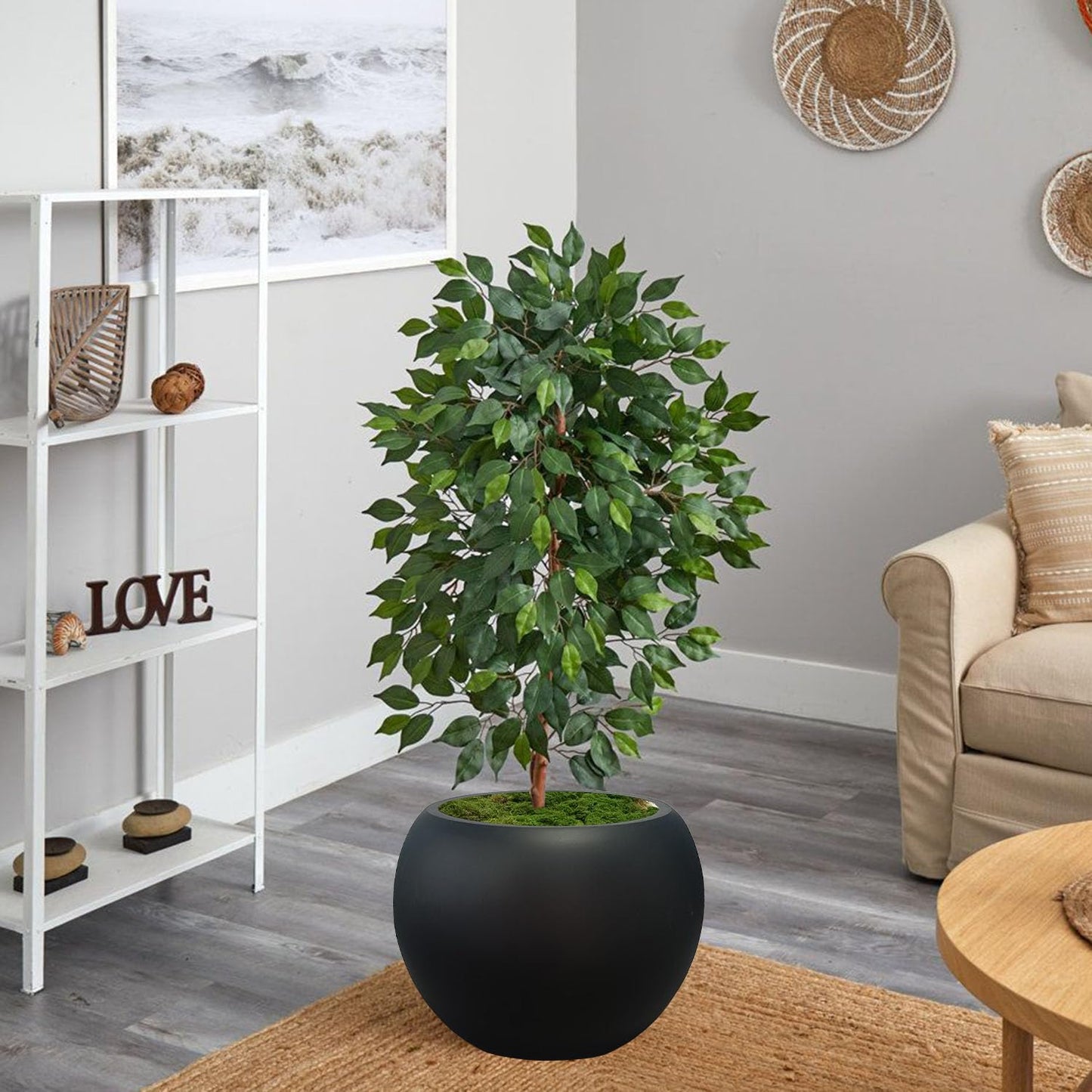Panlaolao 13.5 H x 17" Dia (12" Pot Opening) Round Fiberstone Planter with Drainage Hole, Black, Indoor/Outdoor Large Plant Pot for Home Patio Garden, Ideal for Large Plants
