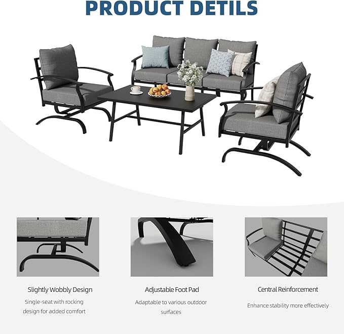 ALAULM 4 Piece Patio Furniture Set, Outdoor Metal Patio Furniture
