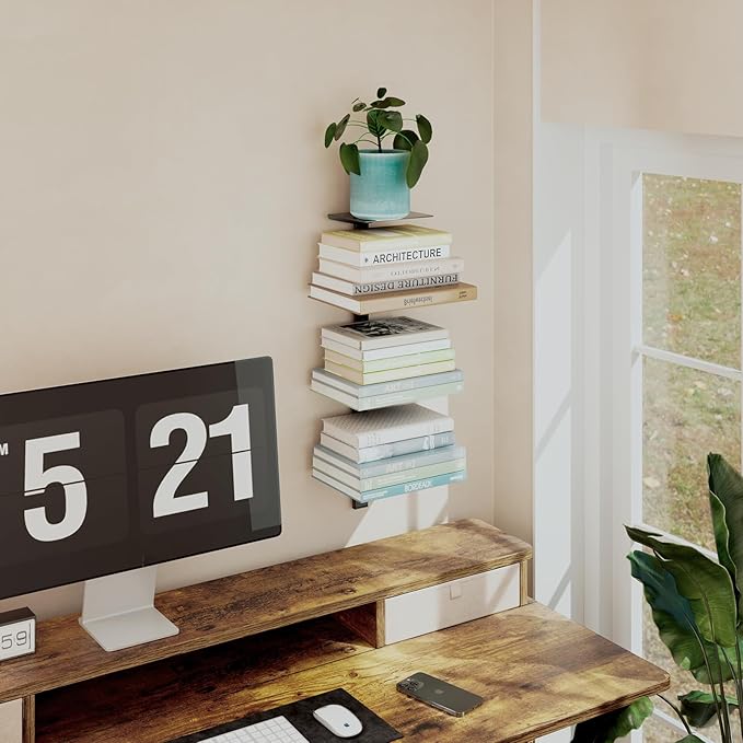 Floating Book Shelves for Wall, 4 Tier Invisible Floating Bookshelf, Vertical