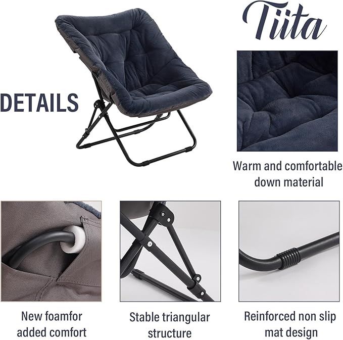 Tiita Folded Chair with Ottoman, Soft Faux Fur Oversized Folding Accent Chair