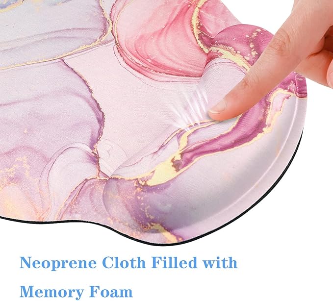 WAVEYU Pink Golden Marble Mouse Pad with Wrist Support, Mouse Mat for Women Non-Slip Rubber Base Mousepad for Desk Laptop Gaming Working Computers Easy Typing & Pain Relief