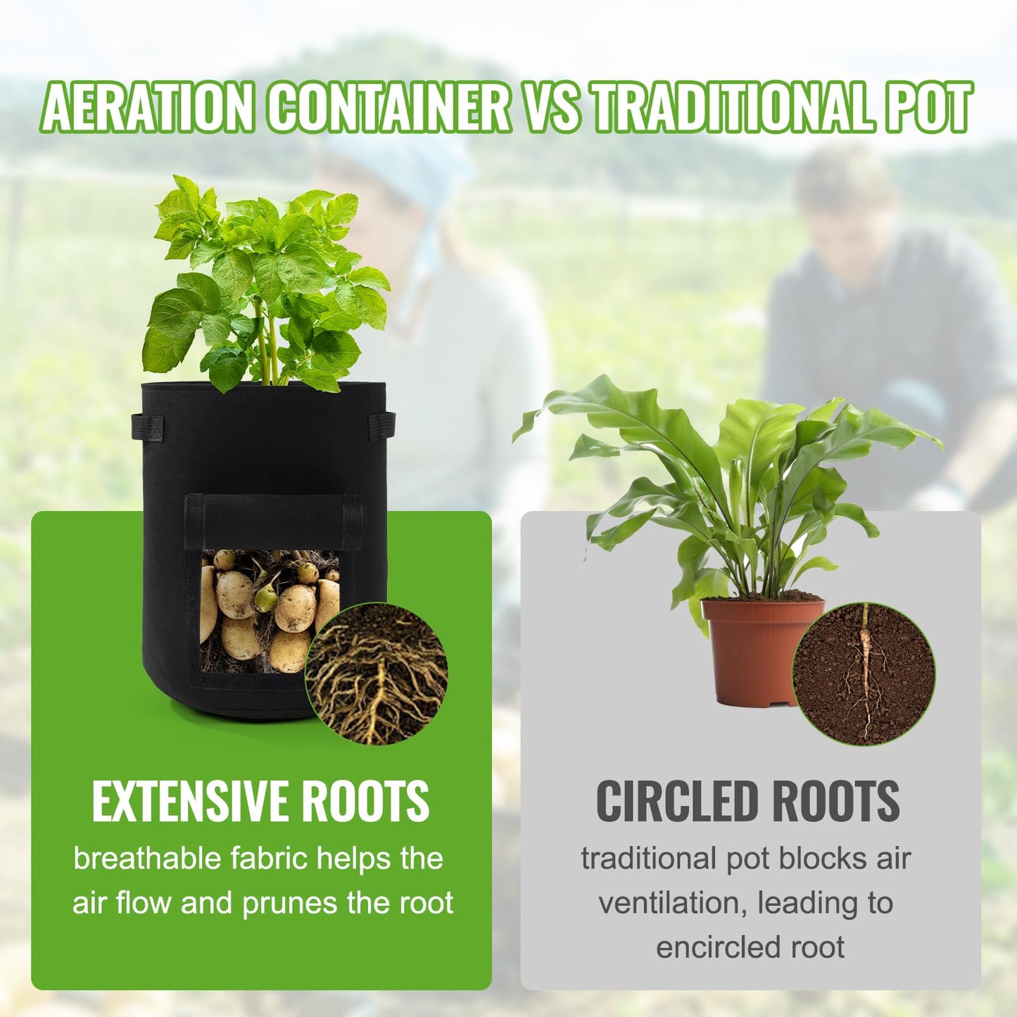 Backyard Expressions 10-Gallon Potato Grow Bags – Set of 4 Fabric Planter Bag with Harvest Window & Handles – Reusable, Breathable, Durable for Vegetables, Herbs & Root Crops
