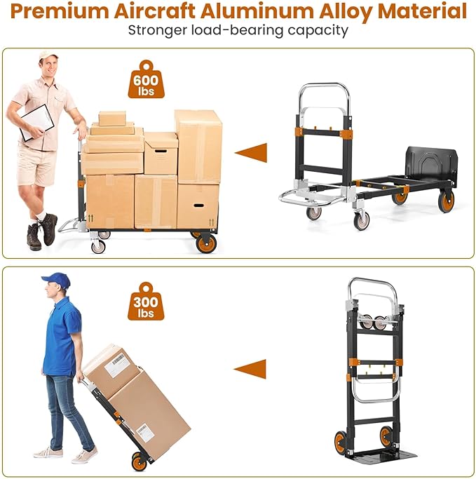 3-in-1 Folding Hand Trucks, 600Lbs Convertible Hand Truck Dolly, Heavy Duty