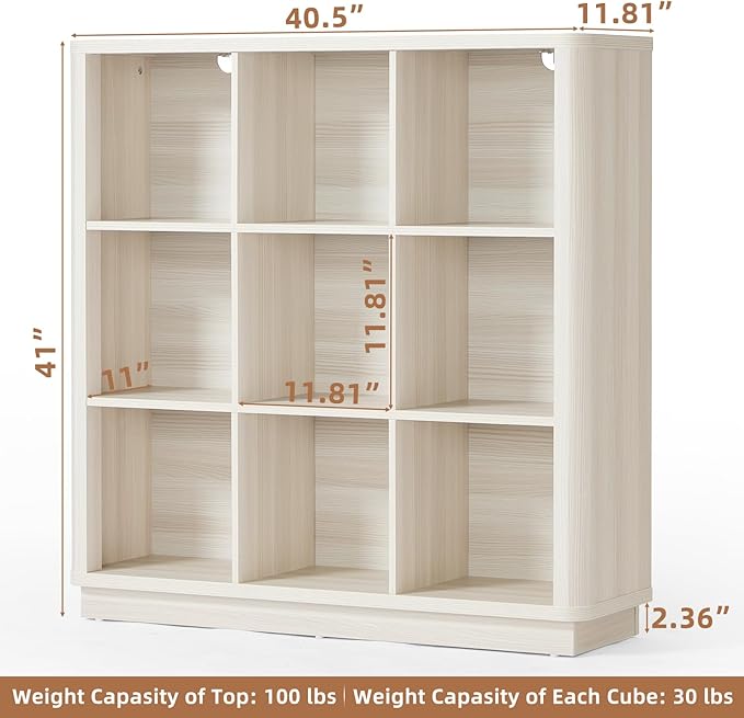 9 Cube Storage Book Shelf, Wood Floor Standing 3-Tier Cubby Bookshelf