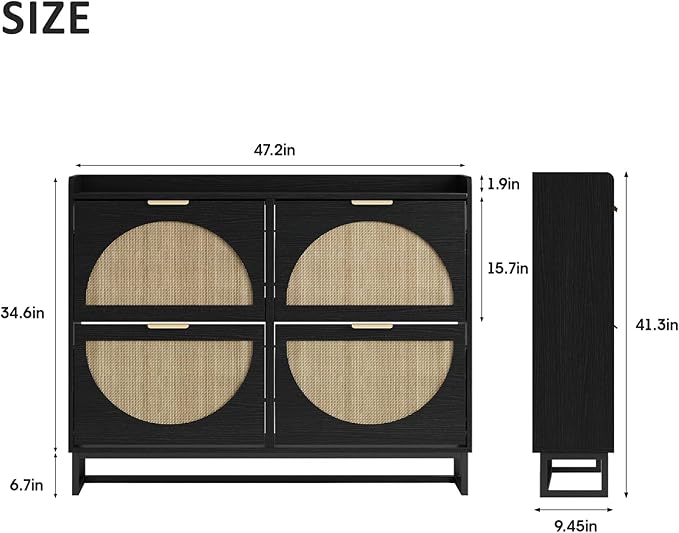 Maupvit Large Rattan Shoe Storage Cabinet