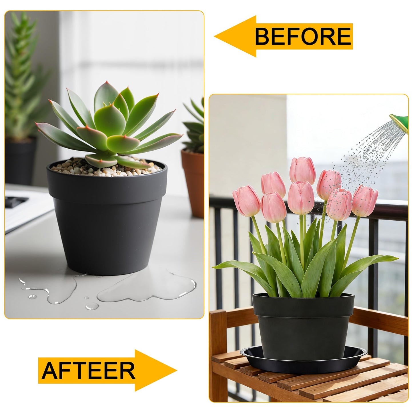 WYIPOLZI 6 Pack 8 Inch Plant Saucers Tray,Heavy Duty Plastic Plant Trays Drip Plates for Home & Garden Potted Plants, Water Trays Saucers for Pots Planter, Indoor&Outdoor Use,Black