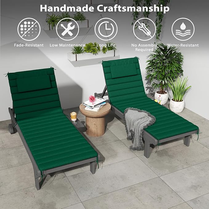 Sundale Outdoor Olefin Quilted Lounge Cushion Set of 2, Patio Foldable Chaise