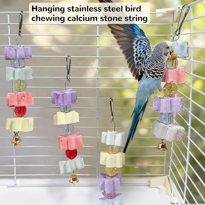 Hamiledyi 2Pieces Parrot Beak Trimmer Calcium Stone Chinchilla Grinding Teeth Lava Block Bird Beak Trim Pumice Toy Mineral Rock Chewing Toys with Bell for Conure Budgies Parakeet Hamster Rabbit