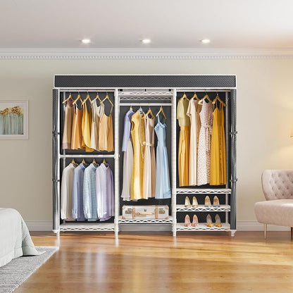 VIPEK V5C Medium Covered Clothes Rack Heavy Duty Portable Closet Wardrobe, Freestanding White Clothing Rack with Black Upgraded Polyester Cover, Adjustable Custom, 56.7" Lx15.7 Wx76.4 H