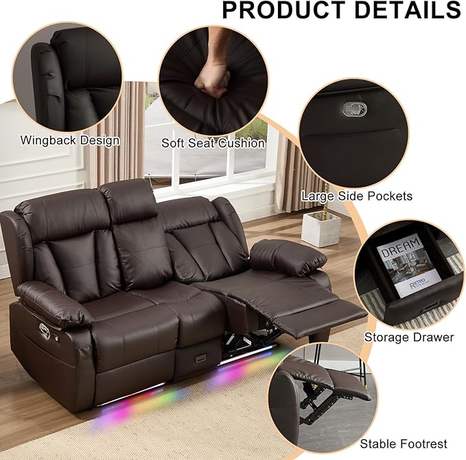Loveseat Recliner Sofa, RV Recliner Couch, Manual Reclining Loveseat
