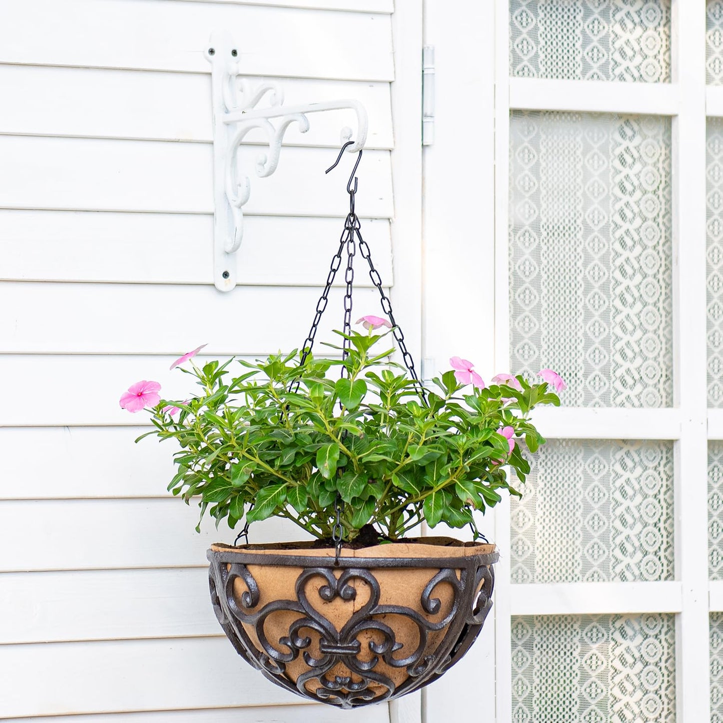 Sungmor Cast Iron Wall Hook Plant Hangers - Home & Garden Heavy Duty Hanging Bracket Plant Hooks - 2PC WHITE Decorative Wall Mount Hooks for Hanging Planter Pot Bird Feeder Birdcage Lantern Wind Chime