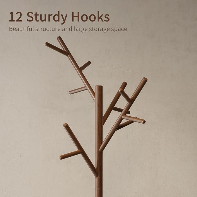 Muwuele Coat Rack, Solid Wood Coat Rack Freestanding