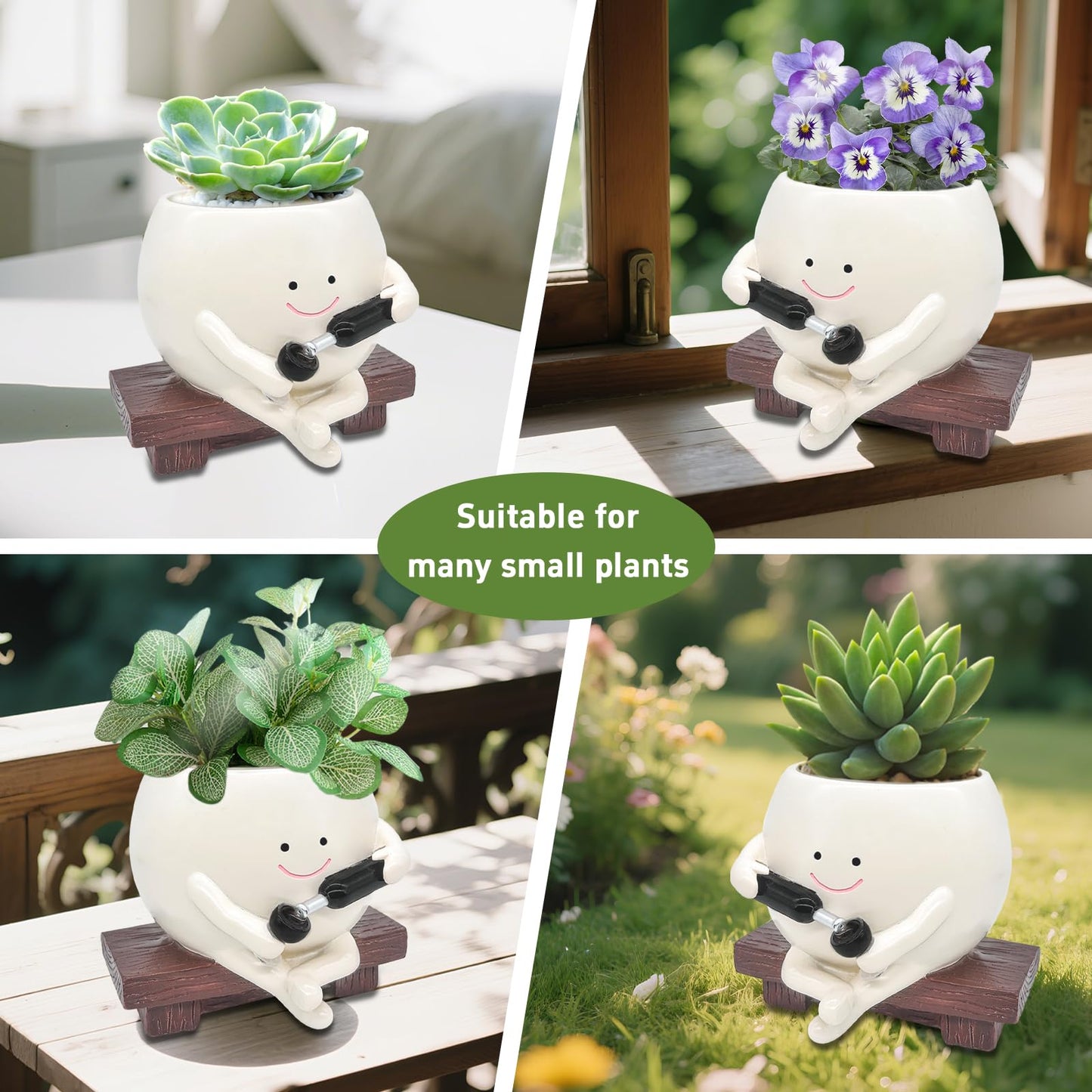 ChilArt Smiley Face Planter Pot Red Wine Glass in Hand,Resin Succulent Pots with Drainage Hole,Funny planters for Indoor Plants,Gift for Mother's Day,Teacher's Day,Birthday