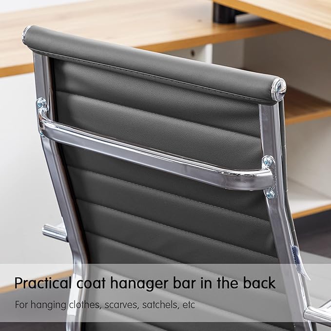 Home Office Chair Ribbed, Modern Leather Conference Room Chairs, Ergonomic
