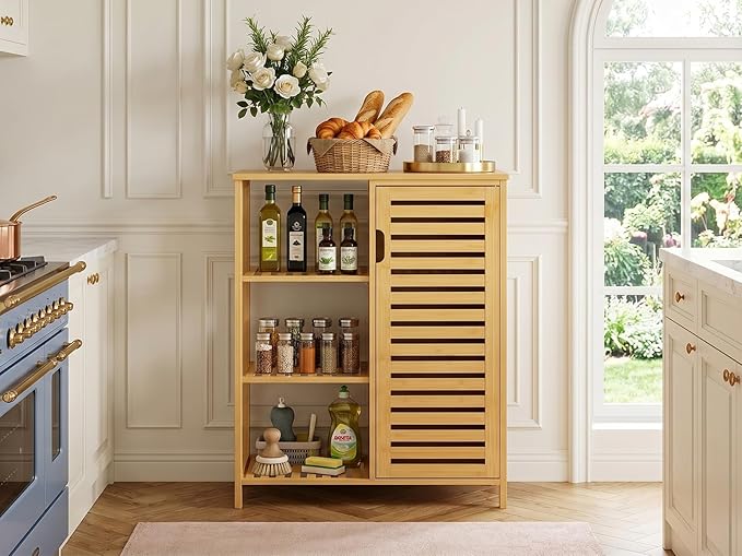 HITNET Bathroom Floor Cabinet, Bamboo Storage Cabinet