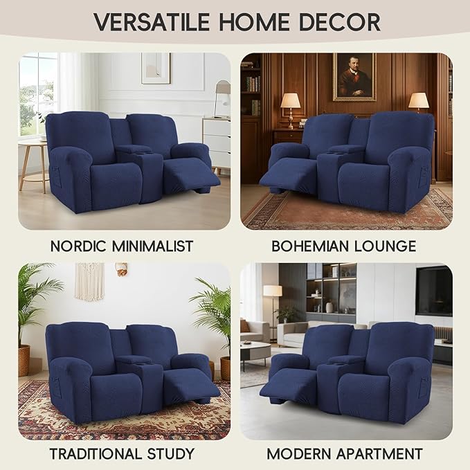 Recliner Loveseat Covers with Console, 6-Piece Stretch Geometric Strokes