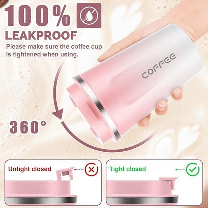 CS COSDDI 12 oz Stainless Steel Vacuum Insulated Tumbler - Coffee Travel Mug Spill Proof with Lid - Coffee Cups for Keep Hot/Ice Coffee,Tea and Beer (Pink-White380ML)
