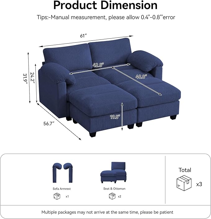 61'' Modular Loveseat Sofa