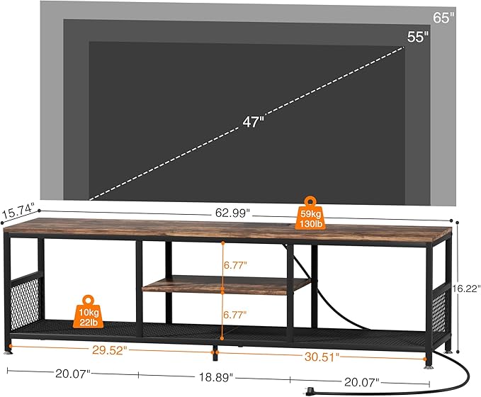 VECELO TV Stand with Power Outlets