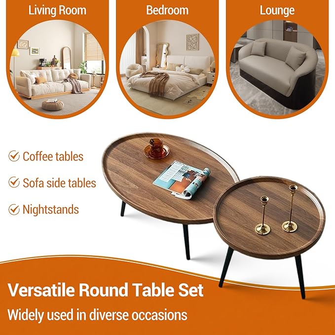 Nesting Coffee Table Set of 2, Walnut Coffee Tables