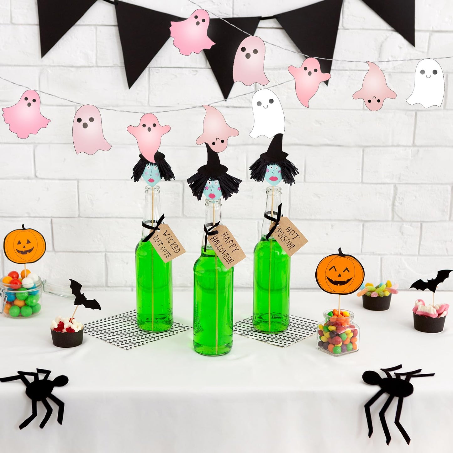 Ganeen Halloween Pink Ghost Decorations Halloween Pink Ghost String Lights 10 ft 20 LED Hanging LED Lights Battery Operated for Home Party Indoor Outdoor Cute Decor