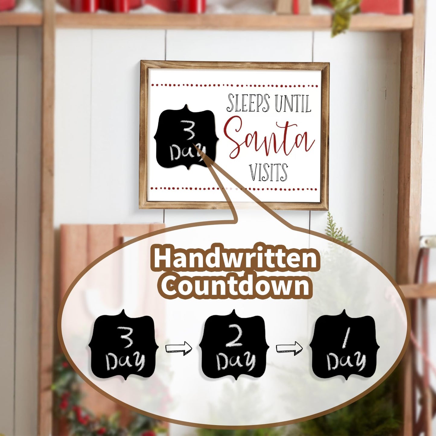 MACVAD Merry Christmas Sign with Countdown Chalkboard for Home Indoor Decorations, 14" Rustic Farmhouse Merry Christmas Block Wooden Sign with Erasable Chalkboard for Mantel, Wall & Tabletop