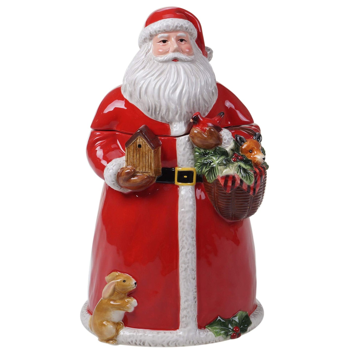 Magic of Christmas 72oz Santa Hand-Painted Cookie Jar – Whimsical Holiday Ceramic Treat Keeper with Woodland Friends, Bright Festive Colors, Hand Wash Only, Collectible Christmas Kitchen Décor