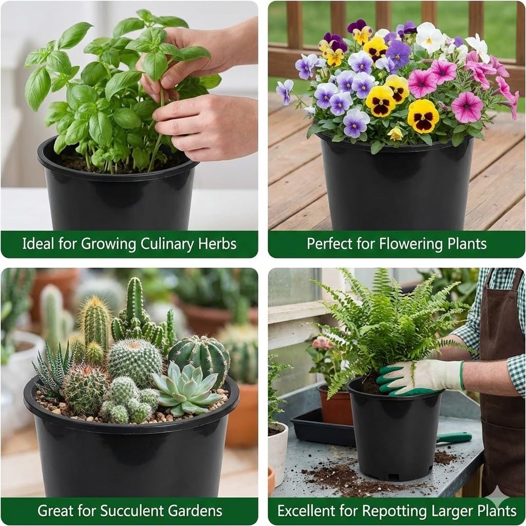 3 Gallon Nursery Pots - Professional Heavy Duty Injection Molded Plastic Plant Pots with Drainage Holes – 11 Inch Round Flower Pots for Shrubs, Perennials & Tropicals – Stackable (25)