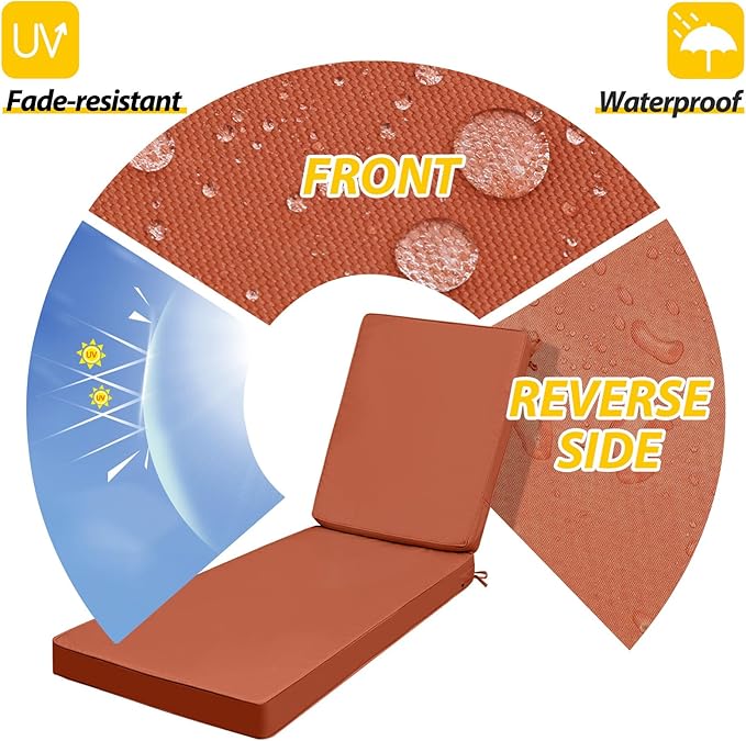 AAAAAcessories Outdoor Chaise Lounge Cushions, Fade-Resistant, Waterproof Patio
