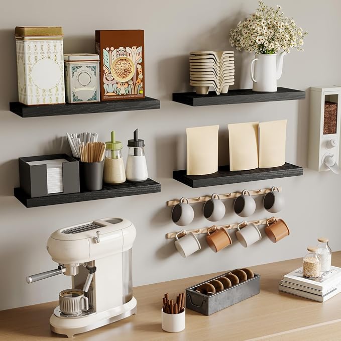 Fixwal Black Floating Shelves for Wall, Rustic Wood Shelves for Bathroom