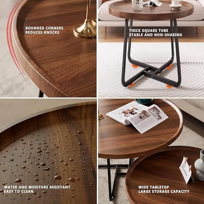 Round Nesting Coffee Table Set of 2, Mid Century Modern, Center
