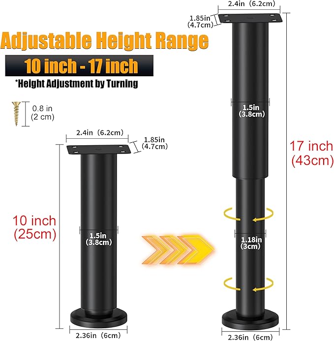 Wlrrcwdttc 2 Pcs Adjustable Height Bed Support Legs