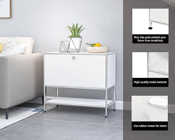 Metal Sidetable with Flap Door, 27.5" Height